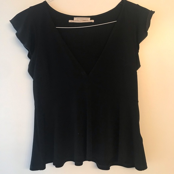 black v neck peplum top
